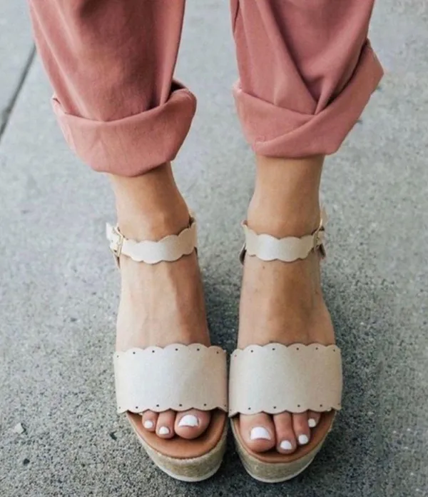 Ams Nude/Natural scalloped Espadrille Wedge - Image 3