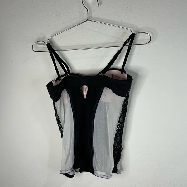 Daisy Fuentes Black Lace Bustier Corset Top Medium Sheer Underwire Lingerie - Image 4