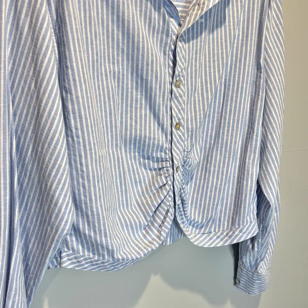 AMO Striped Linen Blend Cropped Long Sleeve Button Down Shirt - size Small - Image 3