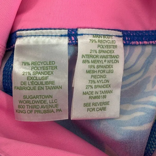 Lilly Pulitzer Luxletic Floral Leggings Blue Pink Mesh Pockets XXS‎ 009750 READ - Image 7