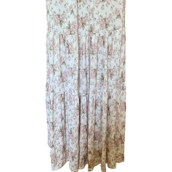 Bums & Roses Maxi Dress Medium Pink Floral Smocked Bamboo Tiered Ruffle Cottage - Image 4