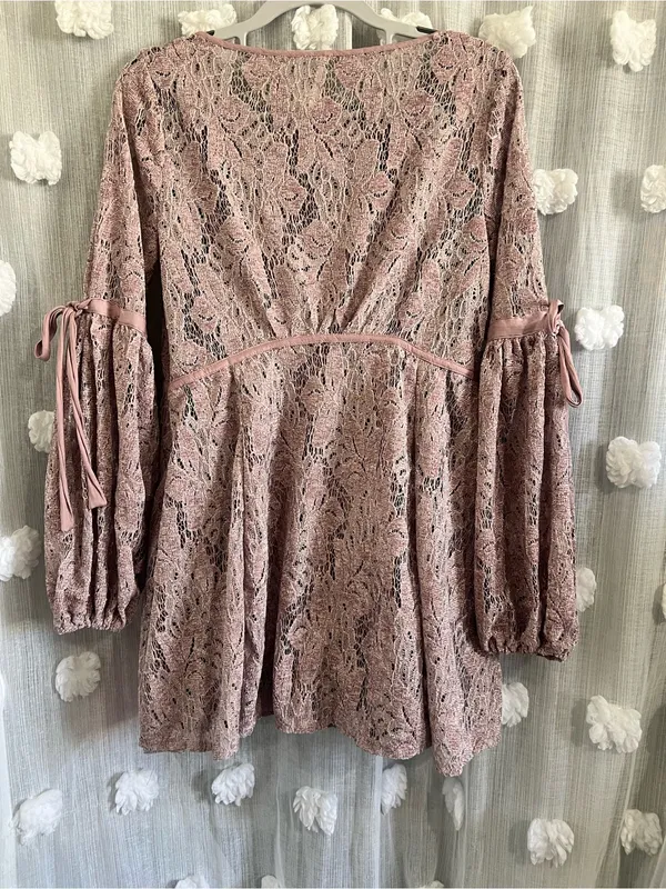 Free People Womens Dress Crochet Lace Balloon Sleeves - Image 2