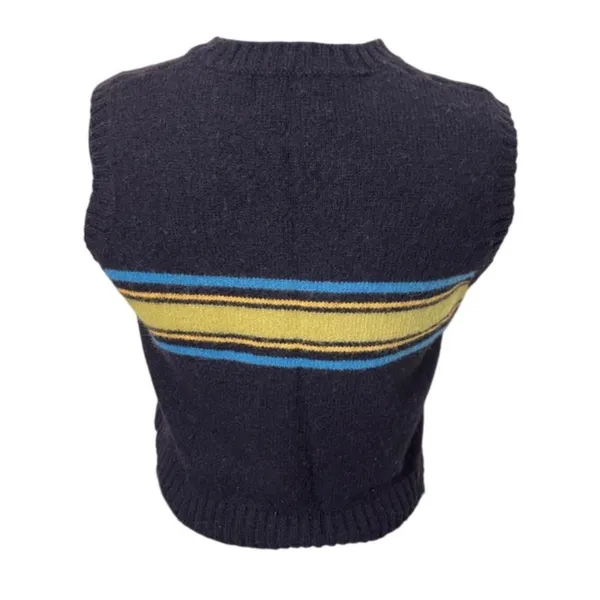 Vintage M.Y. Sportswear Wool Sweater Vest Womens Large Navy Blue Lime Striped - Image 4