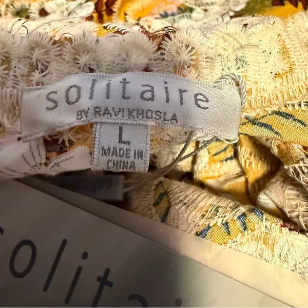 Solitaire Ravi Khosla Embroidered Tunic Womens L Mustard Boho Floral NWT - Image 7