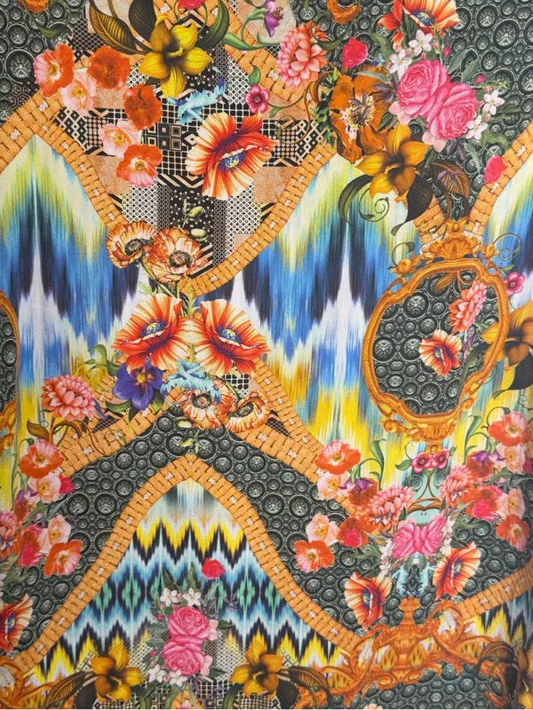 Brazilian 100% Viscose Mixed Print Boho Art Blouse Floral Eclectic L Dopamine - Image 5
