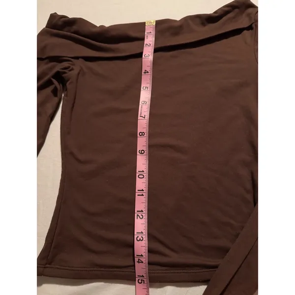 QINSEN Brown Off The Shoulder Long Sleeve Top Stretchy Bodycon Small - Image 4