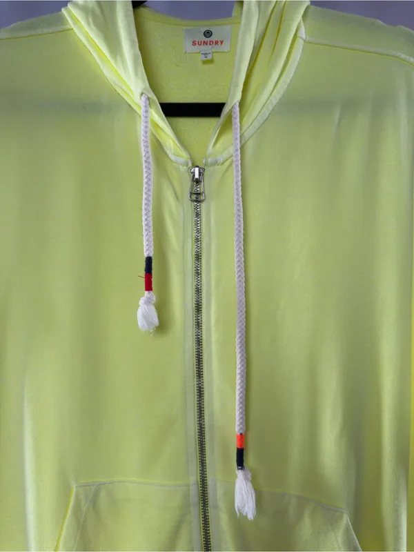 Sundry Lightweight Full Zip Hoodie in Neon Yellow Size 0 or XS - Image 2