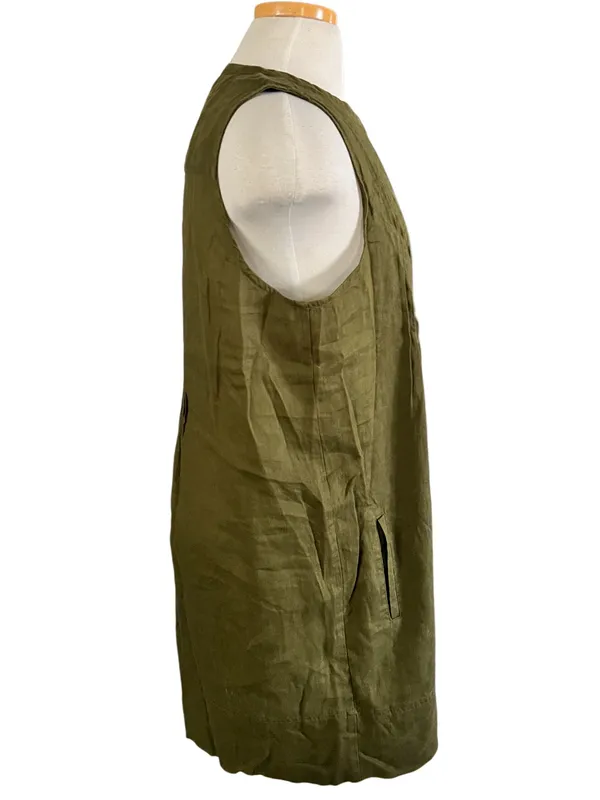 Quince 100% European Linen Sleeveless Swing Dress Bayberry Olive Size M NWOT - Image 8