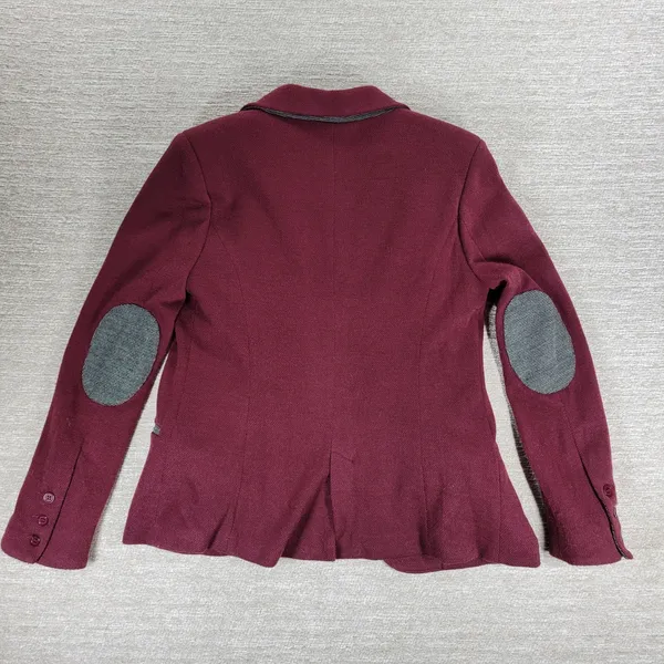 41 Hawthorne Tweed Blazer Womens Medikum Burgundy Jacket Elbow Patches Buttons - Image 15