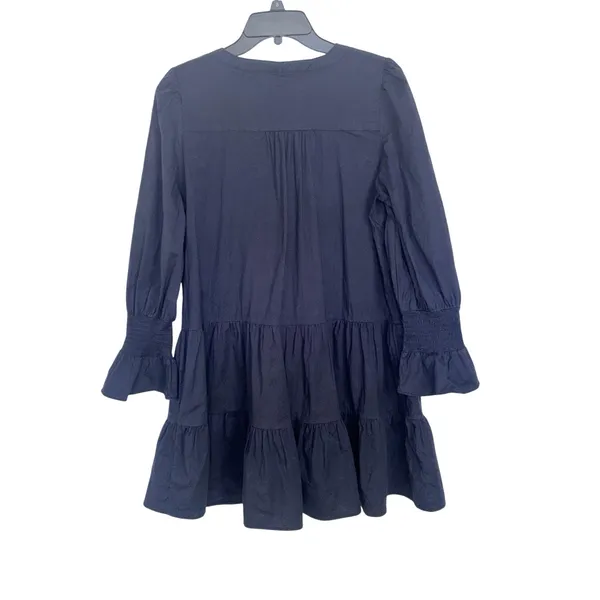 Pomander Place Tuckernuck Navy Crepe Kenzo Tiered Mini Dress XL Minimal Cottage - Image 2