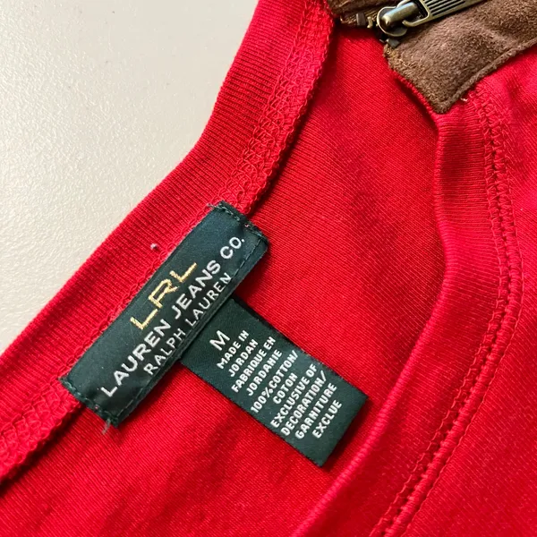 Ralph Lauren Red 100% Cotton Long Sleeve Leather Elbow Patch Top Size Medium - Image 7