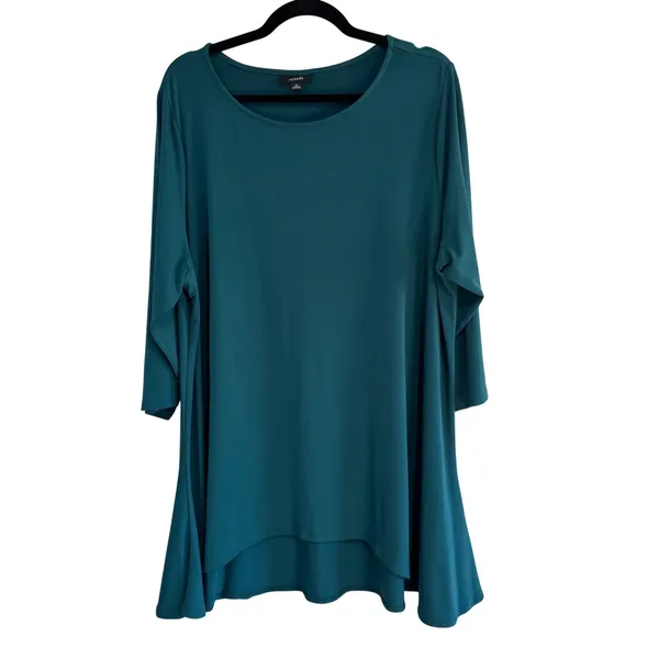 Alfani Womens 3X Teal Green High Low Tunic Top 3/4 Sleeve Scoop Neck Stretch‎ - Image 2