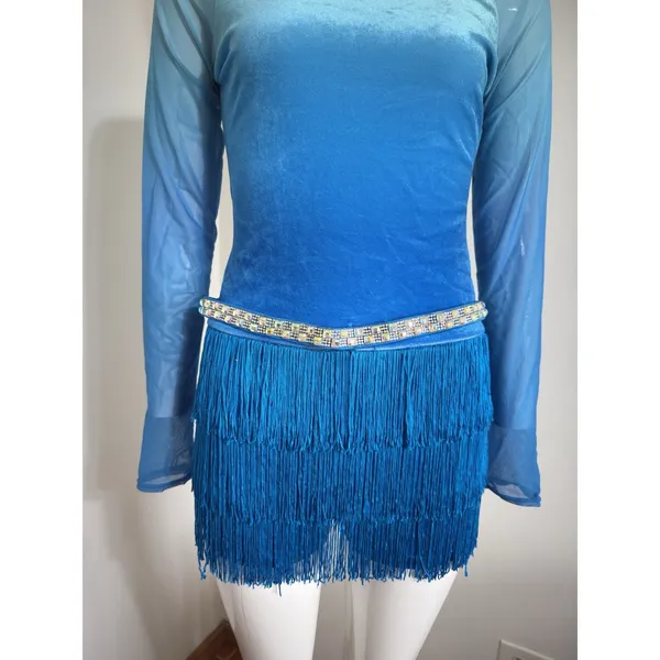 Weissman Blue Ombre Jazz Latin Dance Costume Fringe Sequin Belt Size MA - Image 3