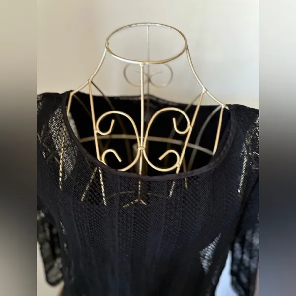 White House Black Market Black Lace Double Layer Long Sleeve Top Women's X-Small - Image 6