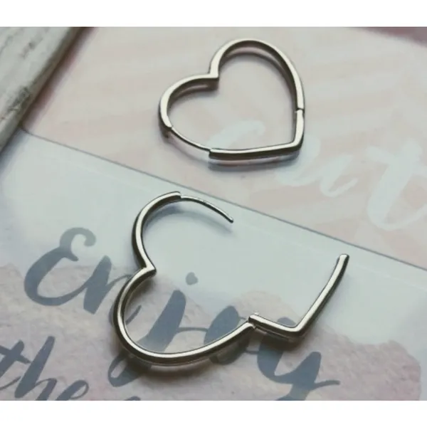 NEW Heart‎ Hoop Earrings, Rhodium Plated 925 Silver - Image 6