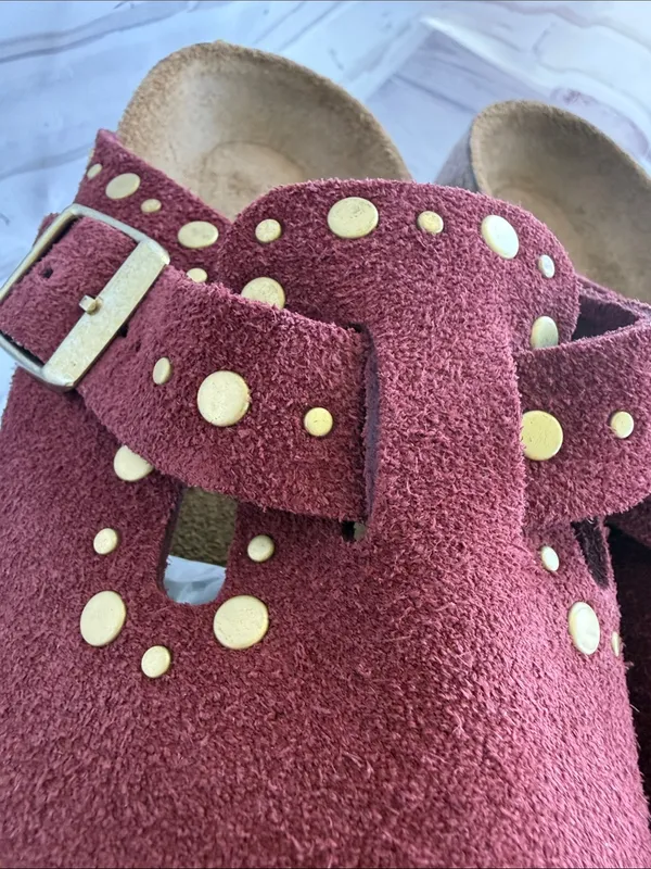 Birkenstock Boston Rivet Border Suede Clog in Zinfandel - US L7 M5 / EUR 38 - Image 12