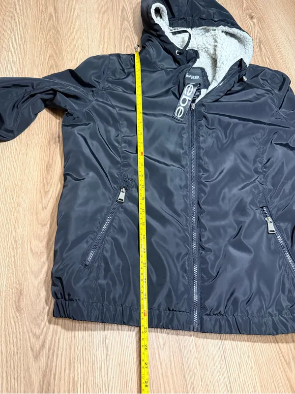 Bebe Sport Womens L Black Windbreaker Jacket Sherpa Lined Hood Full Zip Bomber - Image 6