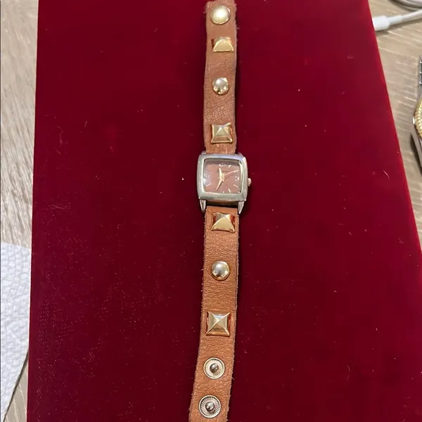 Geneva Brown Studded Leather Watch - Image 6