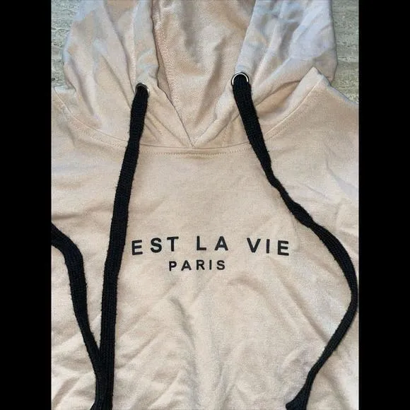 Beige Cropped Hoodie C’est‎ La Vie Size Small - Image 2