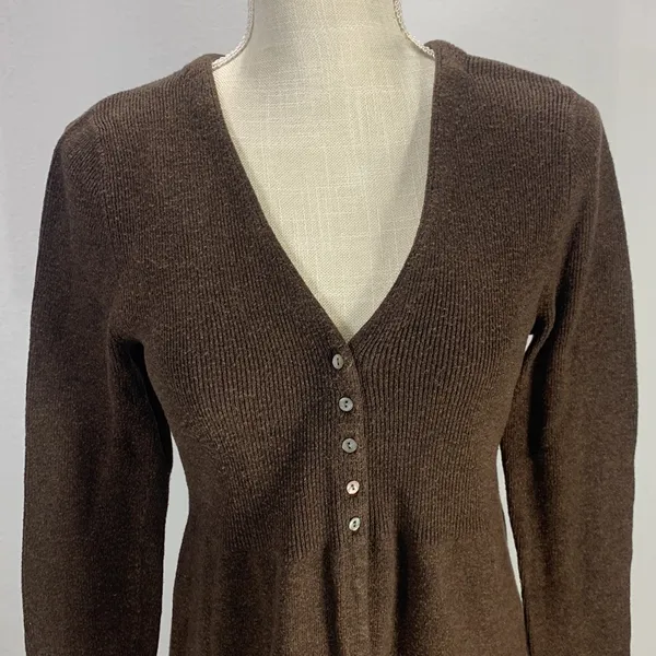 Sarah Spencer Wool Blend Brown V Neck Cardigan Sweater Size Large - Image 2