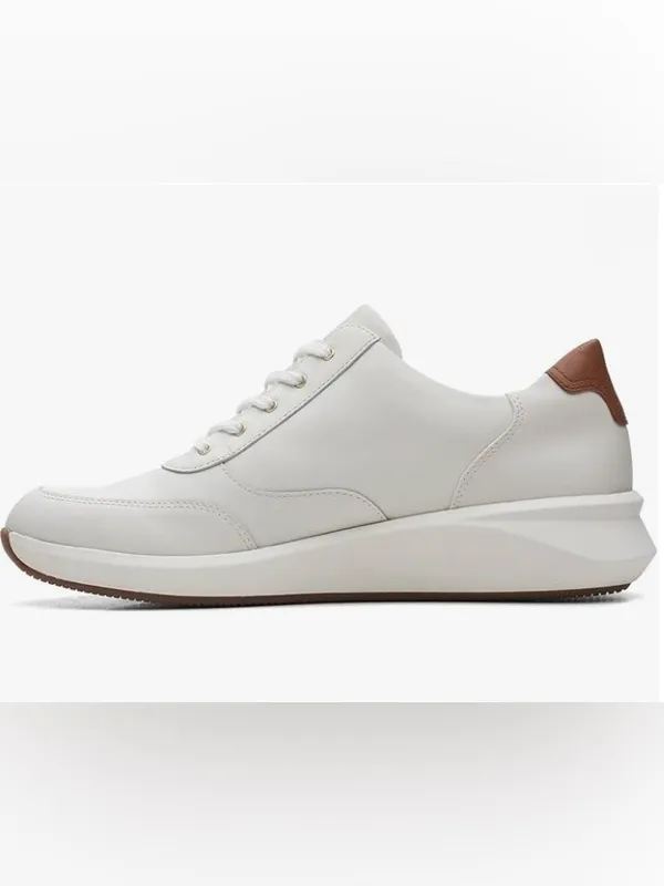 Clarks Women's White Leather Sneakers with Gold Zip and Brown Accents Size 8.5 - Image 4