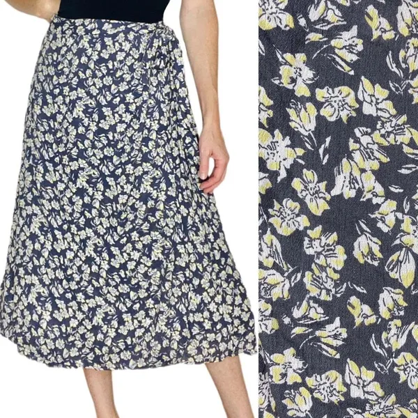 Caslon Grey & Yellow Floral Prairie Cottage Bohemian Midi Skirt - Image 2