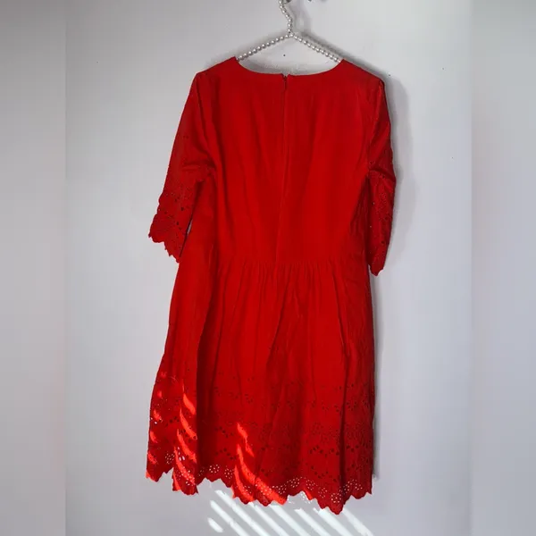 MADEWELL Women's‎ Red Eyelet Lattice Dress SIZE 2 - Image 6