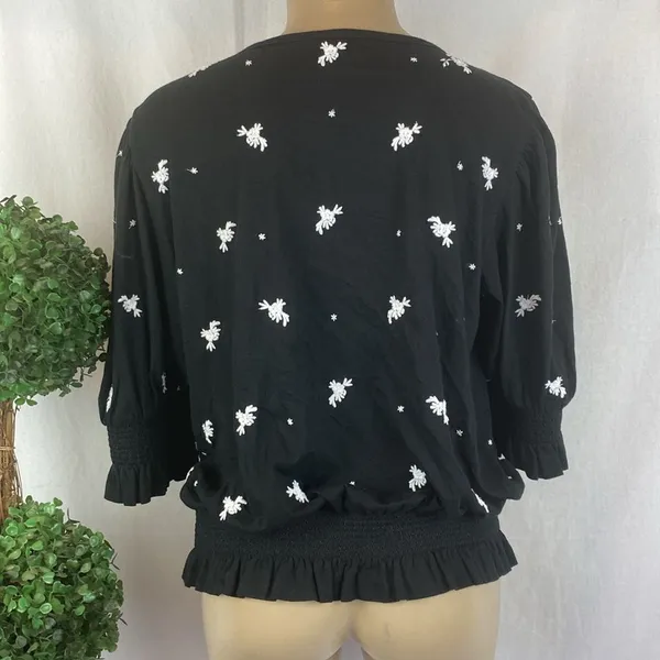 Ralph Lauren Black & White Peasant Boho Cottagecore Embroidered Blouse Top M - Image 3