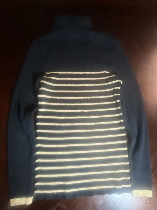 Lauren Ralph Lauren Black and Gold Metallic Striped Ribbed Turtleneck Sweater - Image 7