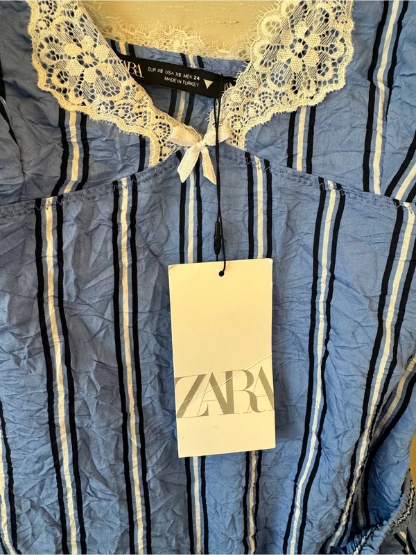 NWT Zara Wrinkle effect short striped Lace trim jumpsuit. Size Small‎ - Image 8