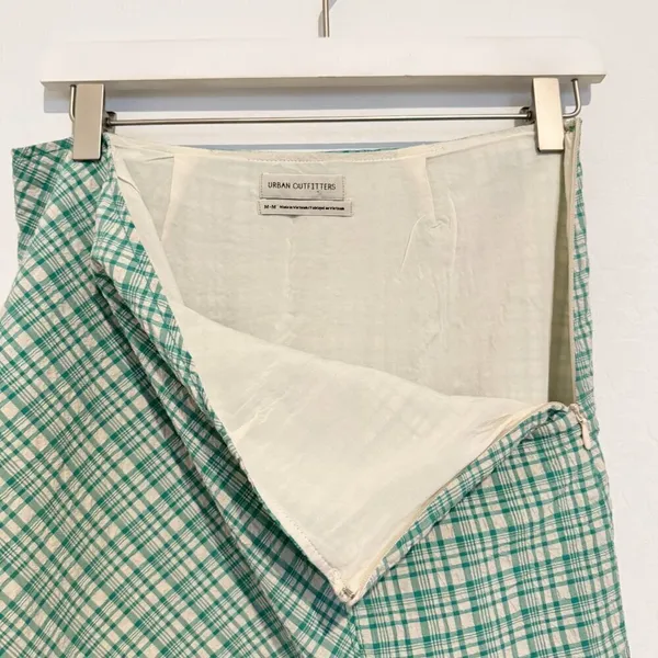 Urban Outfitters Krista Skirt Size Medium Plaid Crinkle Linen Euro Summer Resort - Image 5