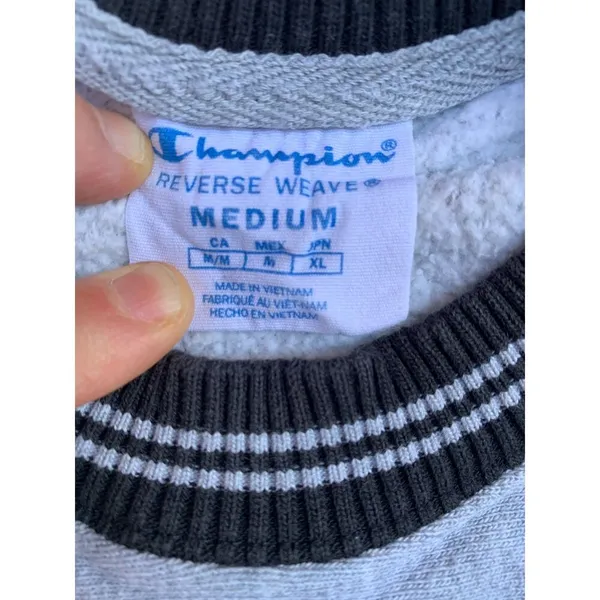 Champion Vintage 90's Reverse Weave Ringer Sweatshirt Crewneck Spellout Gray Medium M - Image 2