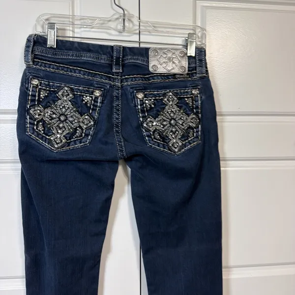 Miss Me Skinny Jeans Womens 27 Dark Wash Embellished Rhinestone Cross Pockets - Image 8