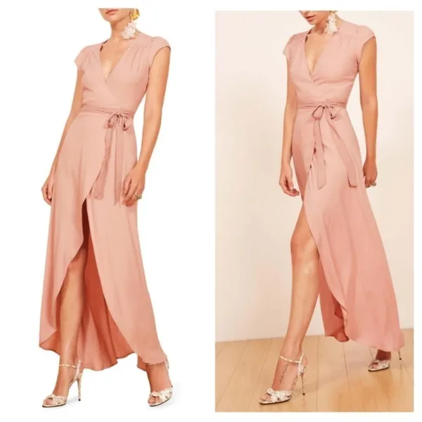 Reformation Chamomile Wrap Maxi Dress Blush Pink Cap Sleeve XS EUC‎ - Image 7