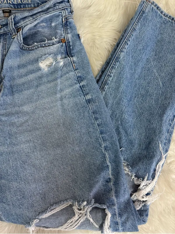 American Eagle Highest Rise Baggy Straight Jeans Distressed 4 Regular - Image 4