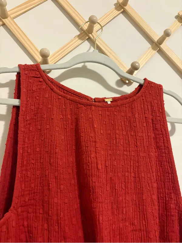 NWT Free People Red/Orange Textured Mini Dress size Medium - Image 2