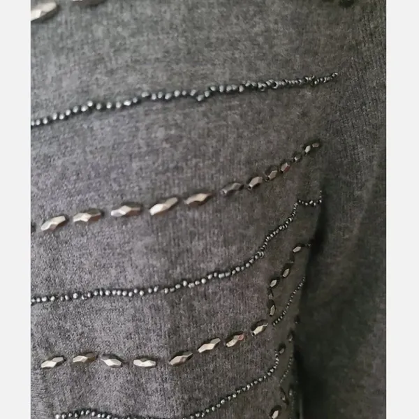 Talbots Gray Beaded‎ Embellished Open Cardigan Sweater Top Lambswool Blend Sz PM - Image 5