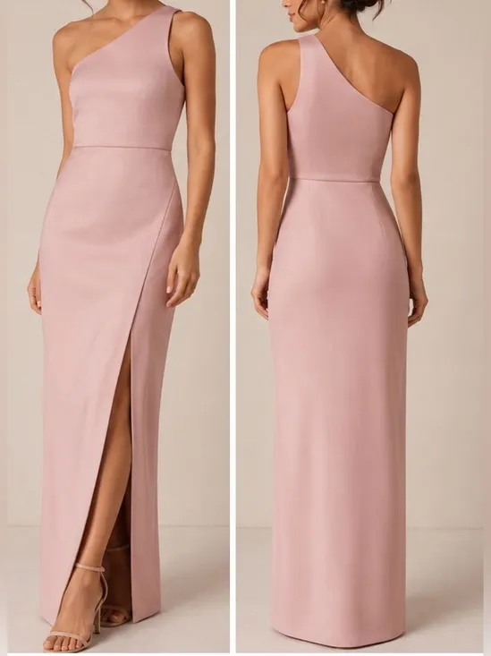 BHLDN Dylan Blush Pink Satin Charmeuse Bridal Formal One Shoulder Maxi Gown - Image 2