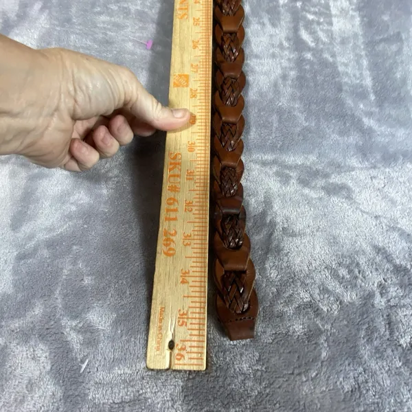 VTG Women's Braided Belt Small Brown Genuine Leather Chain Style Brass Buckle‎ - Image 4