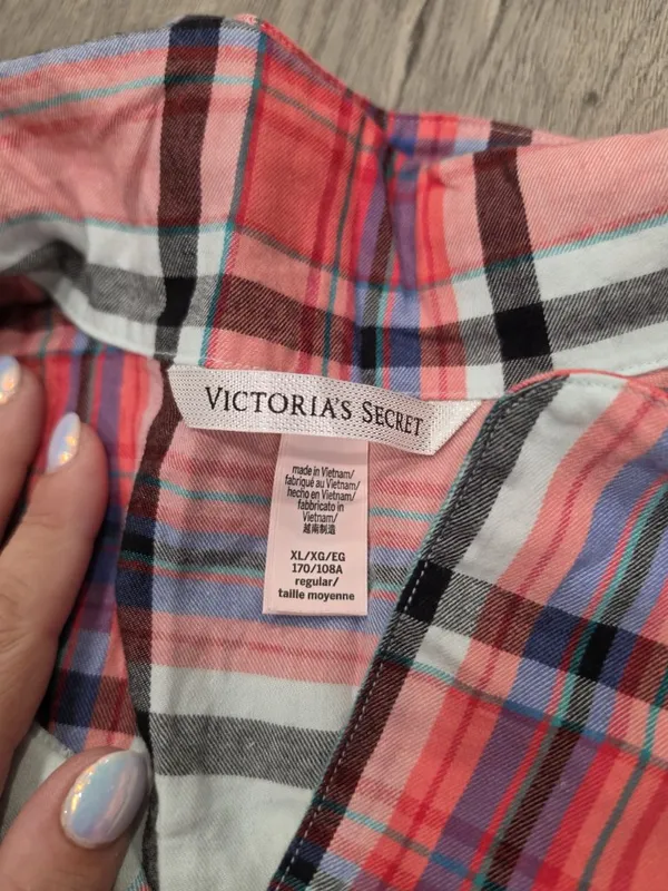 Victorias Secret XL Plaid Button-Down Pajama Set Red pink White winter warm - Image 3