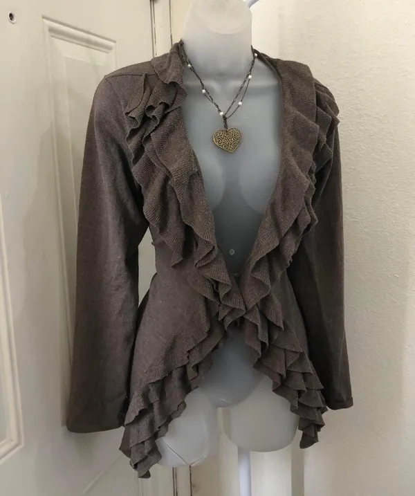 Grace Elements Whimsygoth boho brown ruffle cardigan long sleeve - Image 3