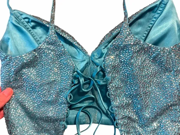 Rhinestone Bustier Corset Top Teal Blue Embellished Bralette Rave Festival Glam - Image 7