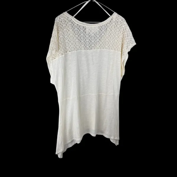 Two by Vince Camuto Tribal Beat Lace Inset Shark Bite‎ Hem Shirt Top Chalk Sz XL - Image 2