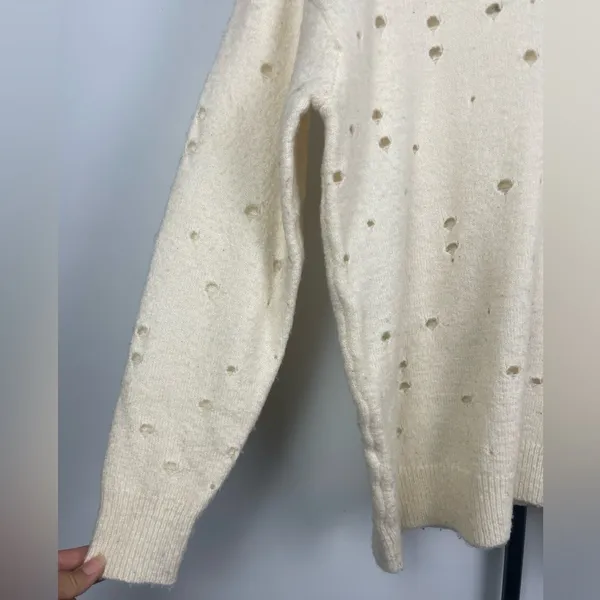 ASTR The Label Cream Knit Distressed Torn‎ Pullover Sweater - Image 2