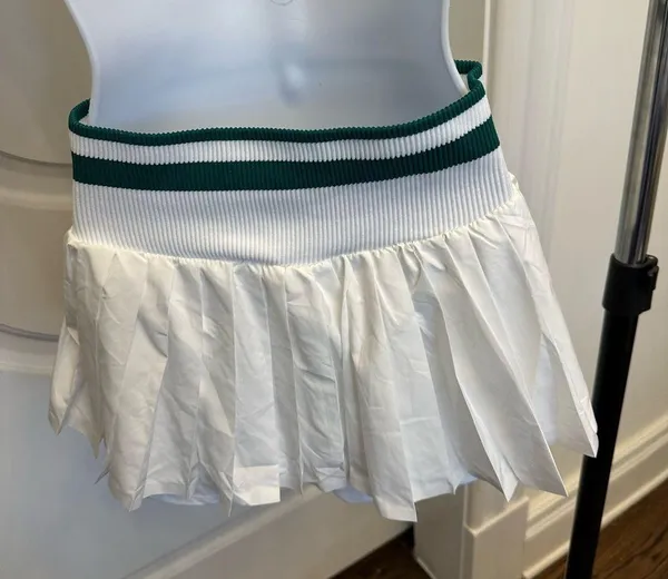 Free People Movement Doubles Skort Skirt White w Green Stripe NWOT - Image 7