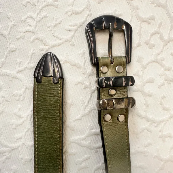 Belt Vintage Women's Leather Western Olive Green Designer Cowboy Unisex Classic - Image 7