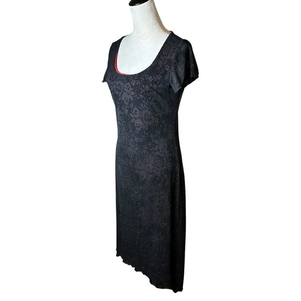 Vintage Y2K AGB Black Sparkle Floral Hi-Low Dress Sz 6 | Goth Party Made‎ in USA - Image 5