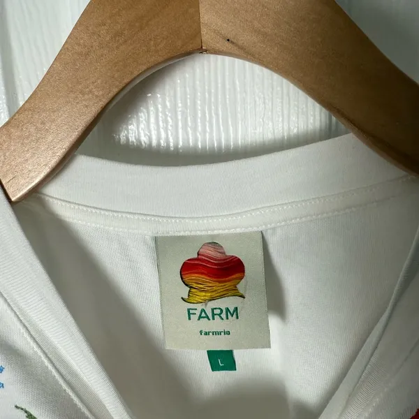 Farm Rio Off-White Cross Stitch Flowers Organic Cotton T-Shirt L - Image 8