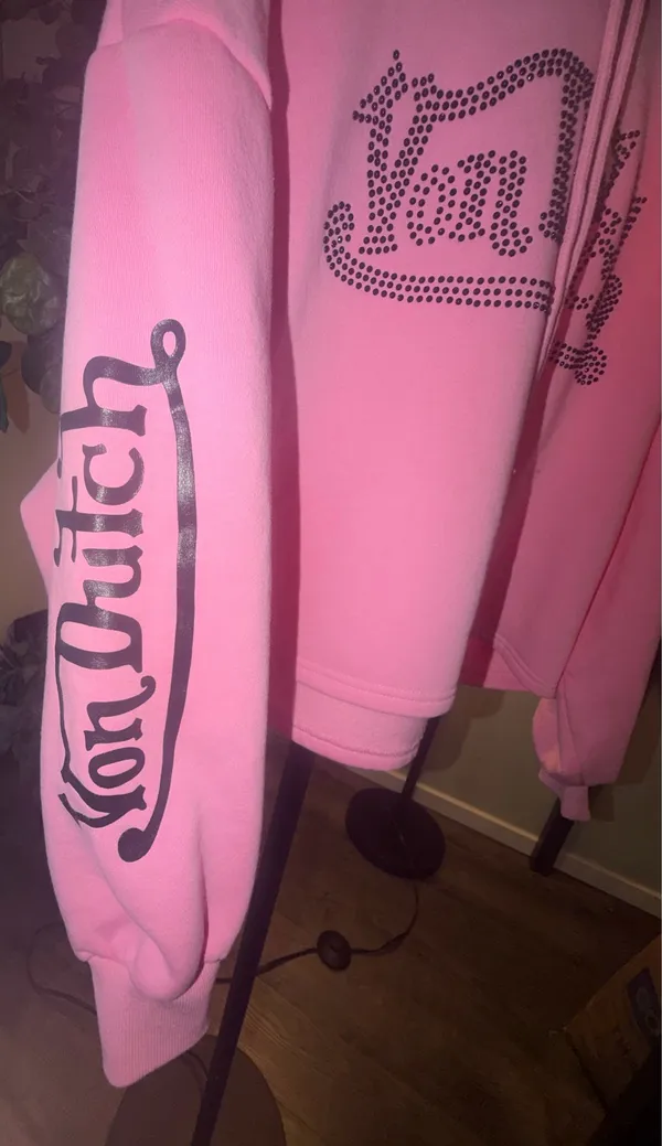 Von Dutch Pink Rhinestone Cropped Hoodie - Image 2