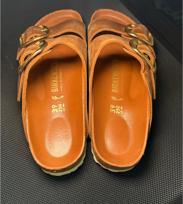 Birkenstock Arizona Big Gold Buckle Slide Sandal - Image 4